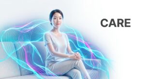 평온한 표정으로 회복 중인 환자와 의료진의 케어